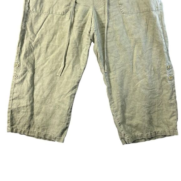 2005 y2k Tommy Hilfiger linen blend wide leg cargo crop pants size 12 roll up - Picture 2 of 16